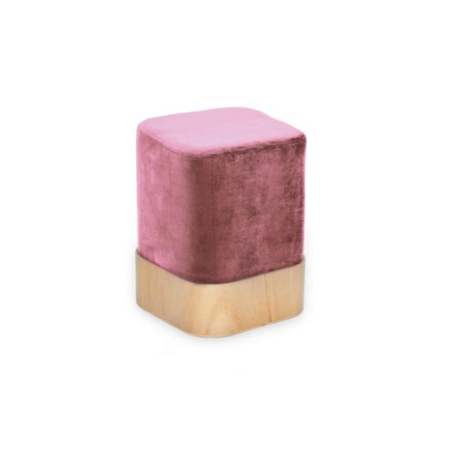 Pouf cubo velluto rosa e legno