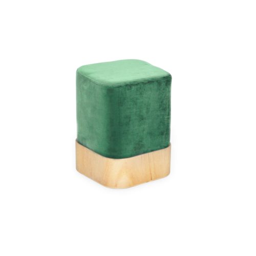 Pouf cubo velluto verde e legno