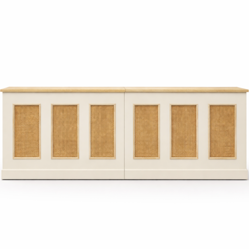 BANCONE BAR AVORIO E RATTAN